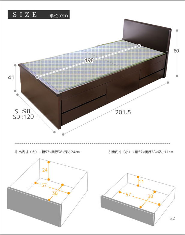 畳ベッド チェストベッド シングル 国産 低ホル 大収納 引出し5杯付 機能性畳表 SEKISUI[美草(ミグサ)]耐久性 カビにくく、いつも清潔