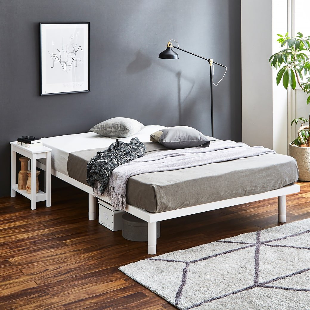 ベッド 棚付きベッド セミダブル マットレスセット 厚さ15cmポケットコイルマットレス付き 木製 コンセント s01 - 1