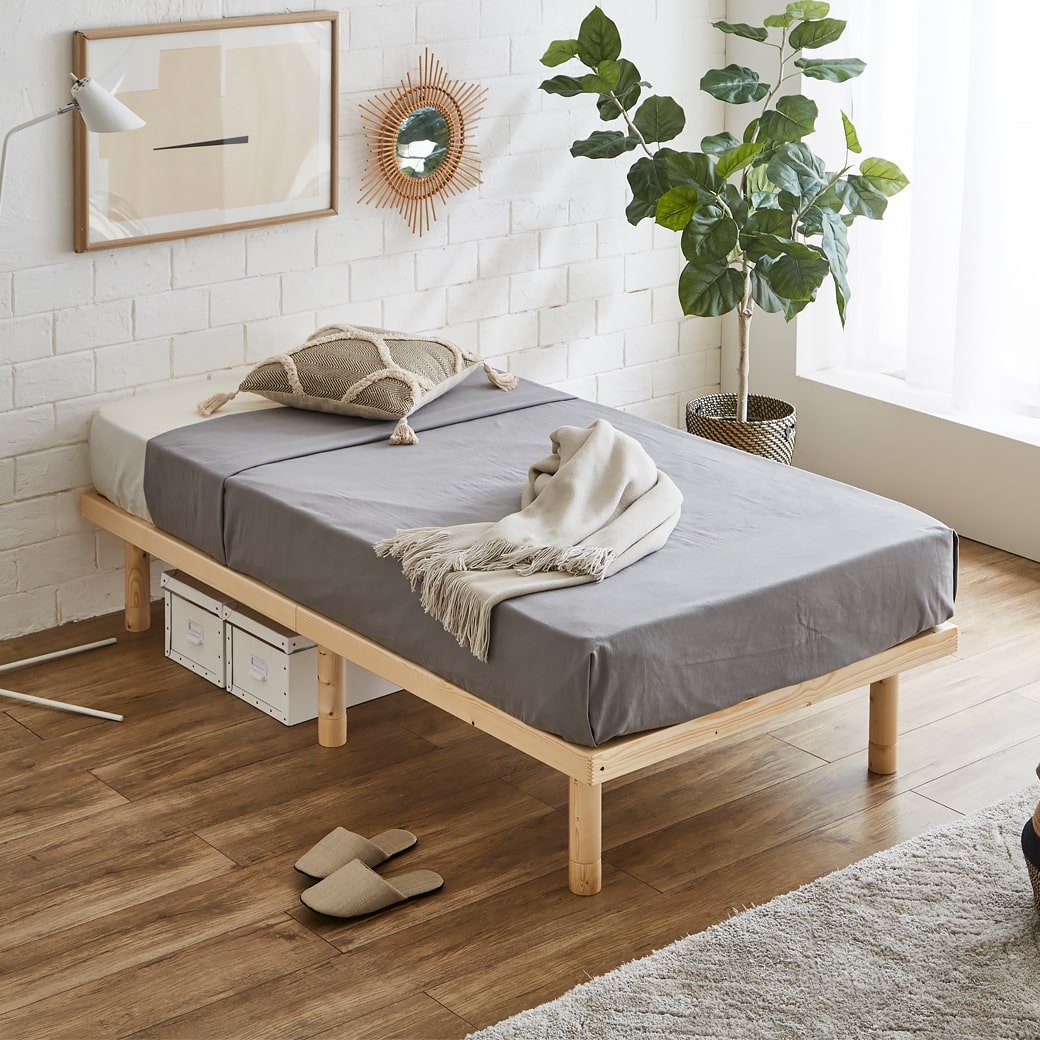 すのこベッド 【ショートシングル】 長さ180cm 木製 厚さ20cmポケットコイルマットレスセット 耐荷重350kg 組立簡単 高さ4段階 バノン  ベッド・マットレス通販専門店 ネルコンシェルジュ neruco