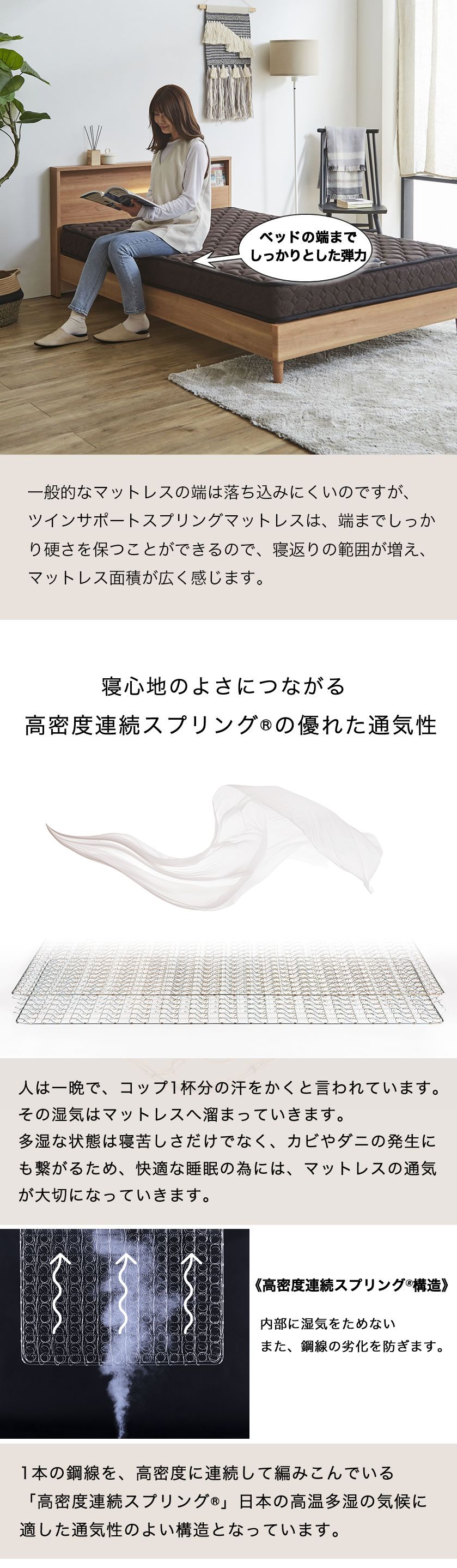 通気性のよい 高密度連続スプリング