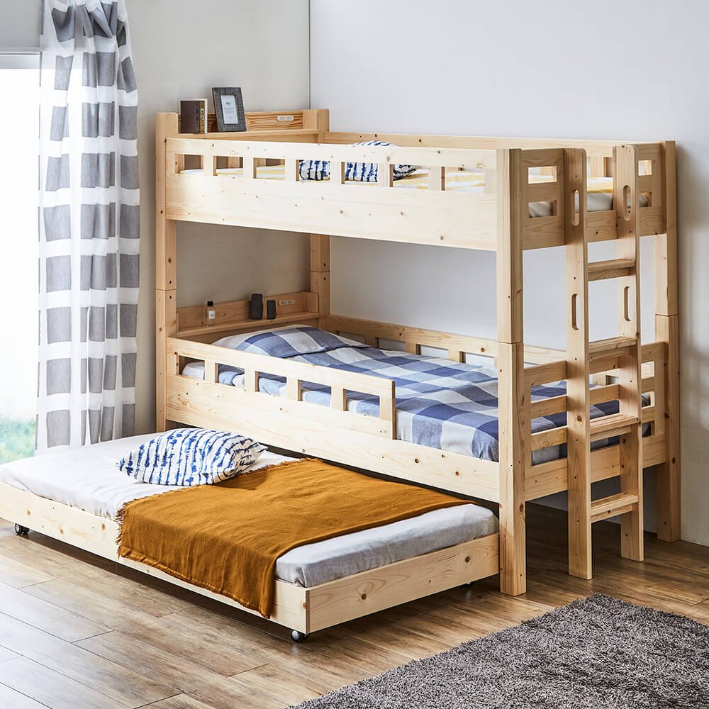 二段ベッド＋子ベッドの低め設計３段ベッド